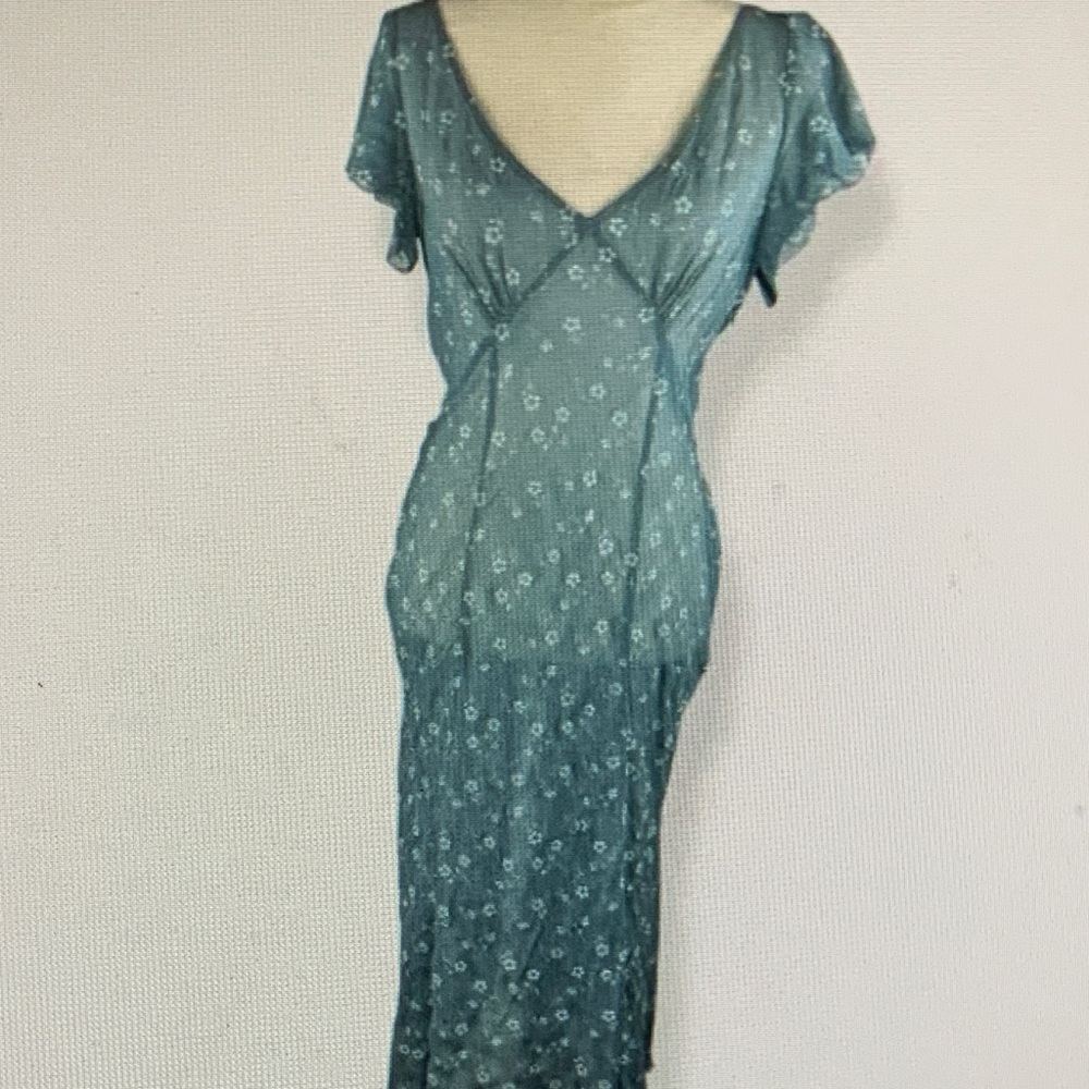 Laura Ashley Blue Floral V-Neck Dress